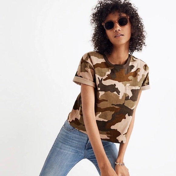 Madewell Cottontail Camo Crop Short Sleeve Pocket - Picture 7 of 8